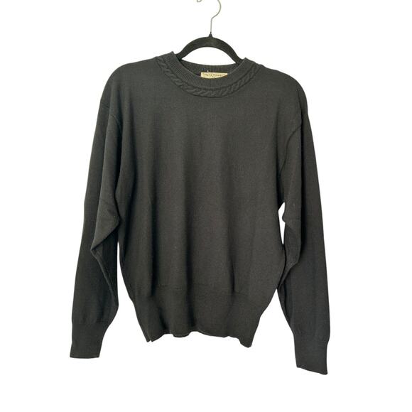 Rena Rowan for Saville Sweater Size M Black Lambswool Blend Long Sleeve Crewneck - Picture 2 of 10